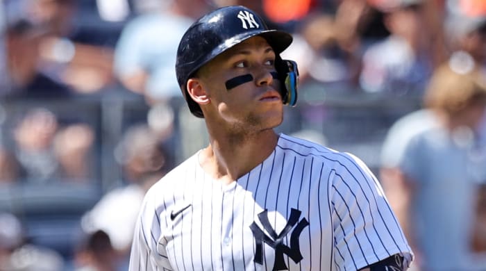 Aaron Judge looks on